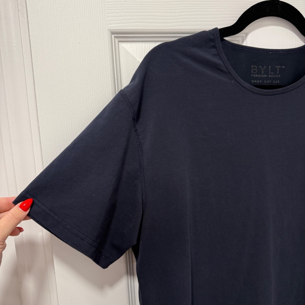 BYLT Premium Basics Navy Blue T Shirt L Lux Workout Tee Solid Short Sleeve Solid - Picture 5 of 7